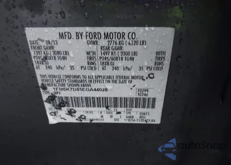 2014 Ford Explorer Xlt from USA, damaged, VIN 1FM5K7D85EGA44028